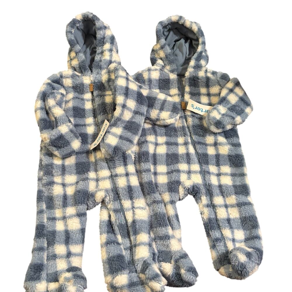 Carter's Baby Boys 9M Twins Plaid Fuzzy Coverups